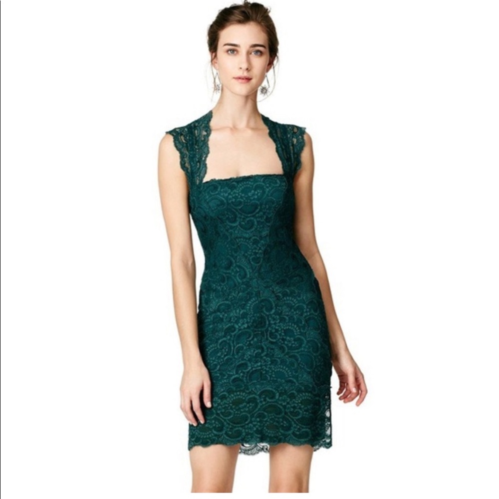 Nicole Miller emerald green lace Eva midi dress